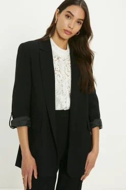 Sale Oasis Roll Sleeve Tab Detail Tailored Blazer Black