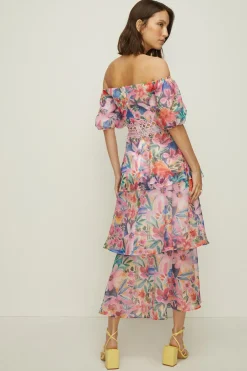 Hot Oasis Rose Dufton Lace Trim Tiered Organza Dress Pink