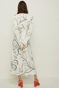 New Oasis Rose Dufton Sketchy Floral Midi Dress Ivory