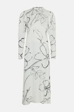 New Oasis Rose Dufton Sketchy Floral Midi Dress Ivory