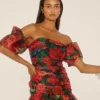 Online Oasis Rose Floral Ruched Mini Dress Black