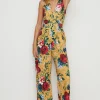Best Oasis Rose Floral Scuba V Neck Jumpsuit Ochre