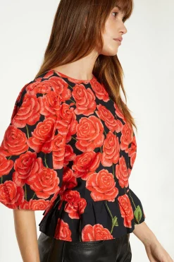 Clearance Oasis Rose Placement Puff Sleeve Top Red