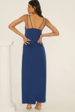 Fashion Oasis Ruched Double Strap Midaxi Dress Navy