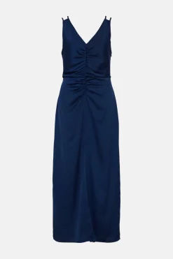 Fashion Oasis Ruched Double Strap Midaxi Dress Navy