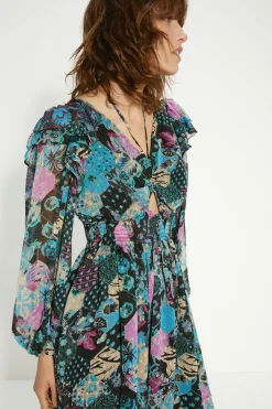 Outlet Oasis Ruched Front Dobby Floral Printed Midi Dress Multi