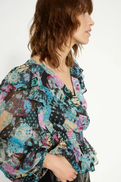 Clearance Oasis Ruched Front Dobby Floral Printed Top Multi