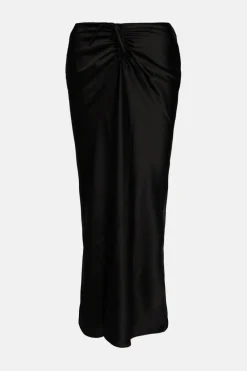 Online Oasis Ruched Front Satin Midi Skirt Black