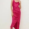 Sale Oasis Ruched Side Midi Slip Dress Hot Pink