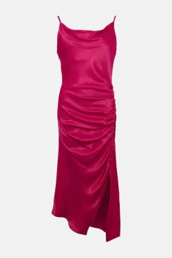 Sale Oasis Ruched Side Midi Slip Dress Hot Pink