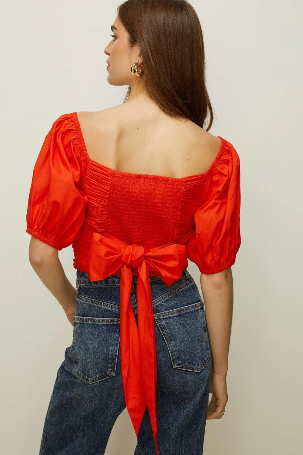 Clearance Oasis Ruched Wrap Front Puff Sleeve Top Red