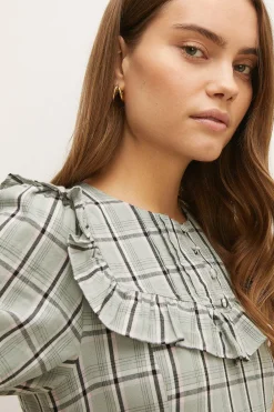Outlet Oasis Ruffle Detail Check Midi Dress Multi