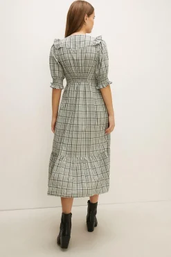 Outlet Oasis Ruffle Detail Check Midi Dress Multi