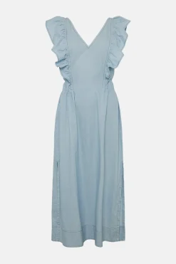 Clearance Oasis Ruffle Detail Midi Dress Denim