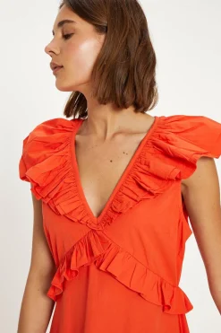 Outlet Oasis Ruffle Midi Dress Red