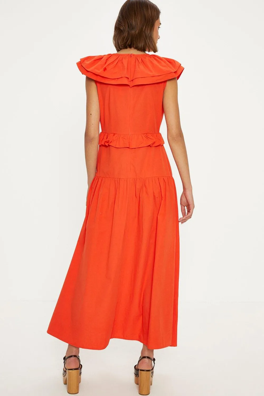 Outlet Oasis Ruffle Midi Dress Red
