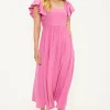 Outlet Oasis Ruffle Sleeve Tie Back Midi Dress Pink