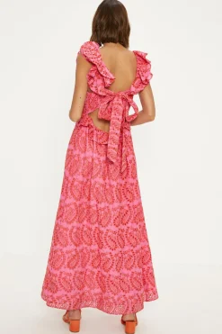 New Oasis Ruffle Strap Tie Back Broderie Dress Pink