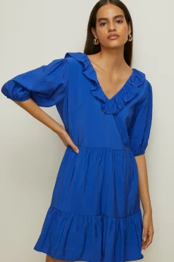 Fashion Oasis Ruffle Textured Swing Dress Cobalt