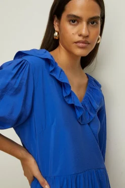 Fashion Oasis Ruffle Textured Swing Dress Cobalt
