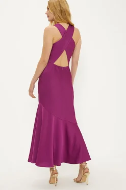Fashion Oasis Satin Asymmetric Cowl Neck Midi Dress Purple