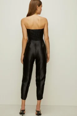 Hot Oasis Satin Bandeau Jumpsuit Black