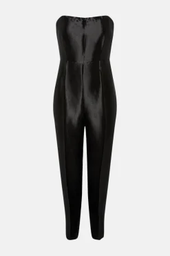 Hot Oasis Satin Bandeau Jumpsuit Black
