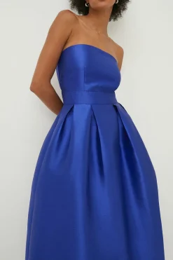Sale Oasis Satin Bandeau Tailored Pleated Midi Dress Cobalt