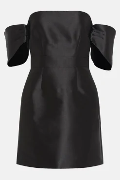 Clearance Oasis Satin Bardot Tailored Mini Dress Black