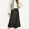 Fashion Oasis Satin Bias Midi Skirt Black