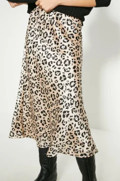 New Oasis Satin Bias Midi Skirt Animal