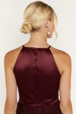 Online Oasis Satin Bodice Organza Midi Dress Burgundy