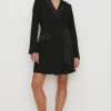 Sale Oasis Satin Collar Wrap Crepe Blazer Dress Black