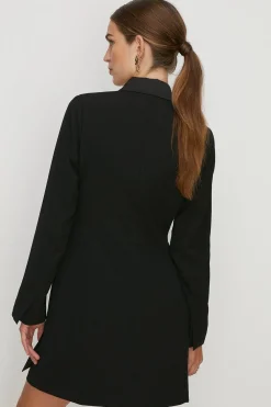 Sale Oasis Satin Collar Wrap Crepe Blazer Dress Black