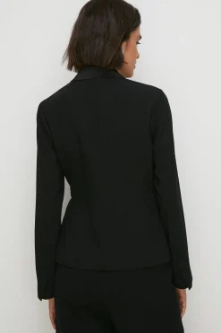 Discount Oasis Satin Collar Wrap Crepe Blazer Black