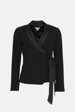 Discount Oasis Satin Collar Wrap Crepe Blazer Black