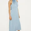 Online Oasis Satin Halter Neck Midi Dress Blue