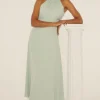 Discount Oasis Satin Halter Neck Midi Dress Sage
