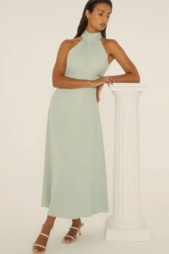 Discount Oasis Satin Halter Neck Midi Dress Sage