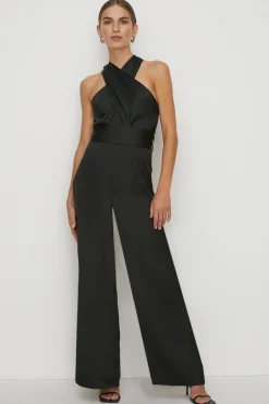 New Oasis Satin Halterneck Belted Jumpsuit Olive