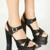 Outlet Oasis Satin Platform Heeled Sandals Black