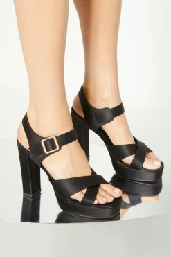 Outlet Oasis Satin Platform Heeled Sandals Black