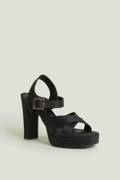 Outlet Oasis Satin Platform Heeled Sandals Black