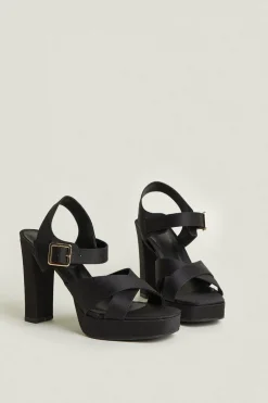 Outlet Oasis Satin Platform Heeled Sandals Black