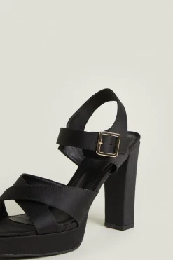 Outlet Oasis Satin Platform Heeled Sandals Black
