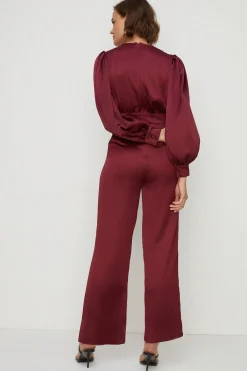 Online Oasis Satin Plunge Neck Balloon Sleeve Jumpsuit Berry