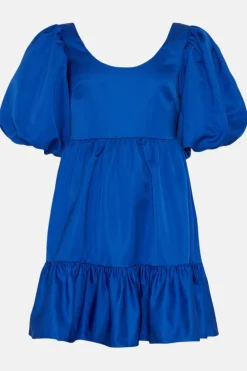 Fashion Oasis Satin Puff Sleeve Skater Dress Cobalt