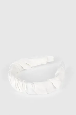 Online Oasis Satin Ruched Headband Off White