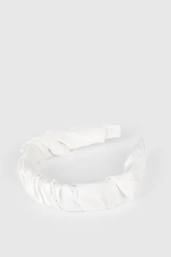 New Oasis Satin Ruched Headband Off White