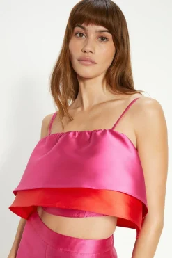 Fashion Oasis Satin Twill Frill Tiered Crop Top Multi